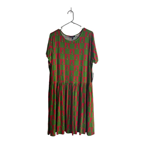 Modcloth Women's Size 1X Red & Green Holiday Christmas Dress - Picture 4 of 15